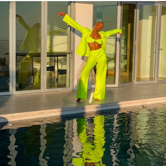 Pre-owned Hanifa Jade Lime Green Wide Leg Pants - Large - Picture 4 of 4